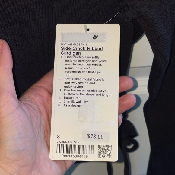 NEW Lululemon Side-Cinch Ribbed Cardigan
Black 2023 Style: W3GUKS $78 Modal Sz 8 - Picture 5 of 6
